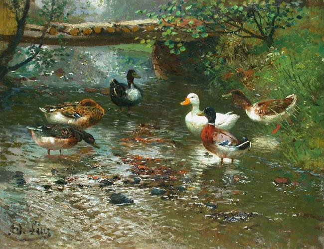 unknow artist Enten am Bach Germany oil painting art